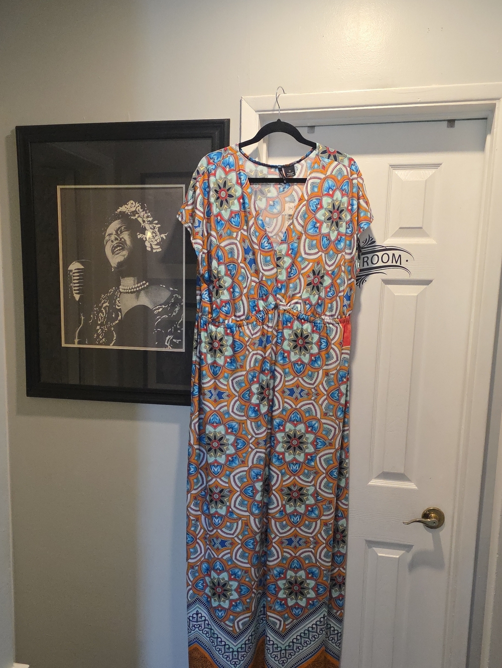 new directions Blue & Orange Geo Floral Maxi Dress